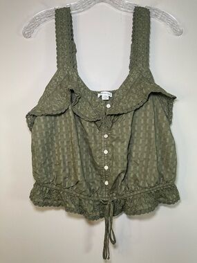 American Eagle Outfitters Olive Green Eyelet Ruffle Tank